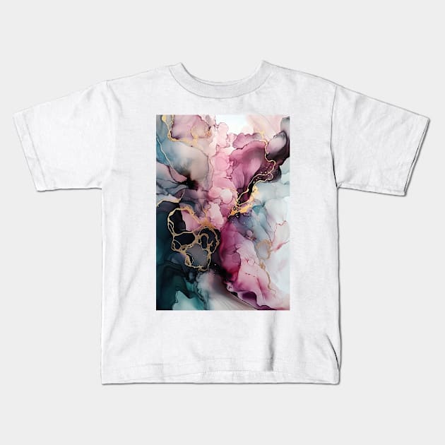 Pink Waves - Abstract Alcohol Ink Art Kids T-Shirt by inkvestor